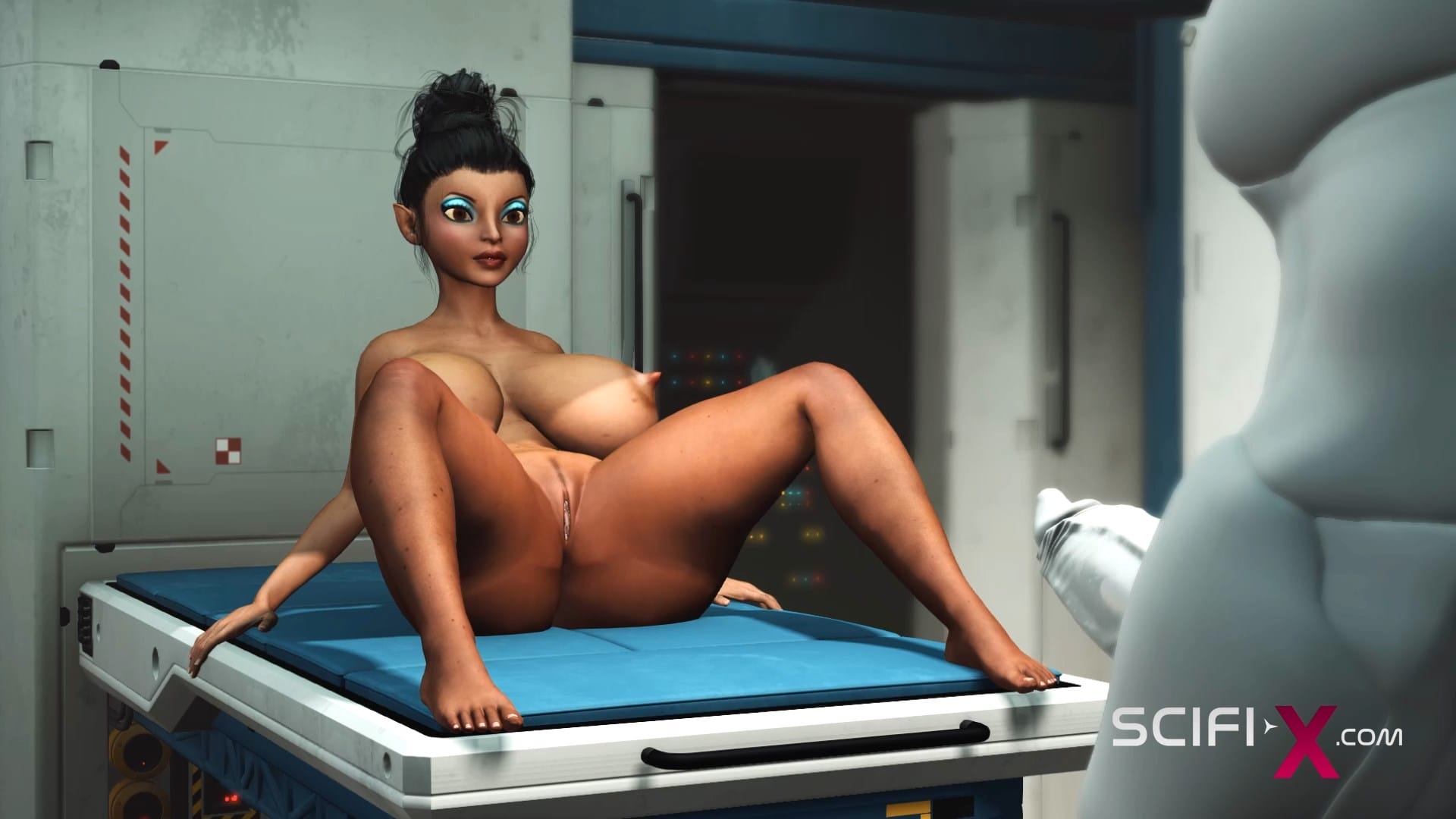 sexy young busty ebony sex robot medbay 